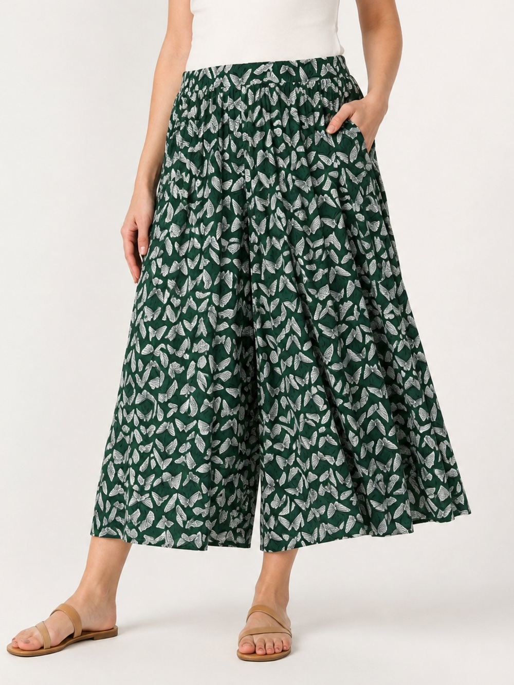 Maeve Anthropologie Acker Butterfly Wide Leg Pants Green Large